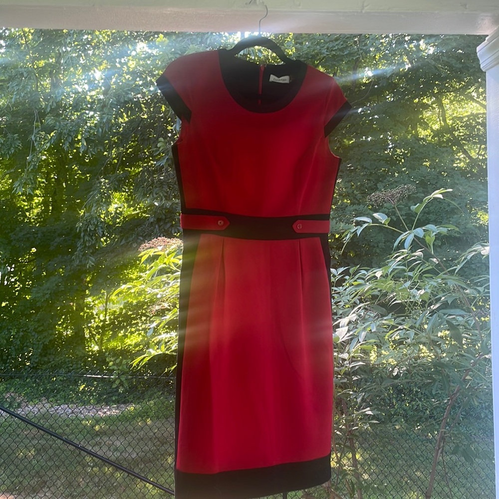 Calvin Klein Red & Black Sheath Dress Size 4